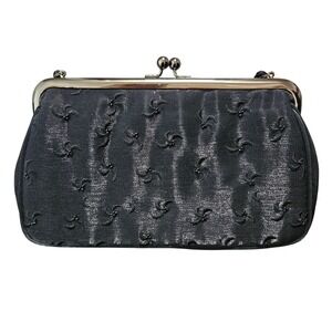 Parisian Signature Black Beaded Embroidered Kiss Lock Evening Shoulder Clutch